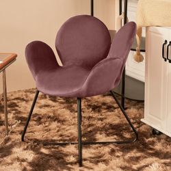 Velvet Fabic Accent Chair,Upholstered Vanity Chair,Flower Shape Living Room Chair for Girls Women(Burgundy)