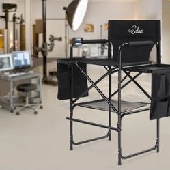 OmySalon 31in Portable Folding Director Chair with 2 Retractable Side Tables 