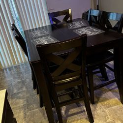 Tall Table Sits 8 Only 6 Chairs W/Glass Top 