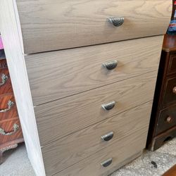 5 Drawer Tall Washed Oak Finish Dresser