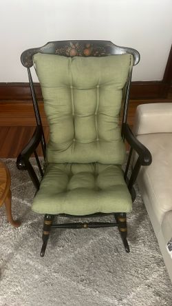 Late 20th Century Vintage Hitchcock Inspired Stenciling Black Painted Rocking Chair
