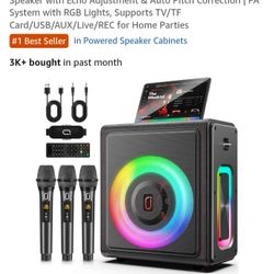Karaoke Machine With 3 Wireless Mics Bluetooth 5.3 Speaker With Echo Adjustment & Auto Pitch Correction
