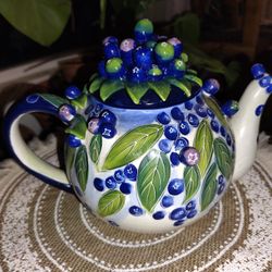 Blue Sky Artist Signed Blueberries Tea Pot