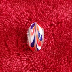 Authentic Pandora Red, White, & Blue Swirl Murano Glass Charm. Retired
