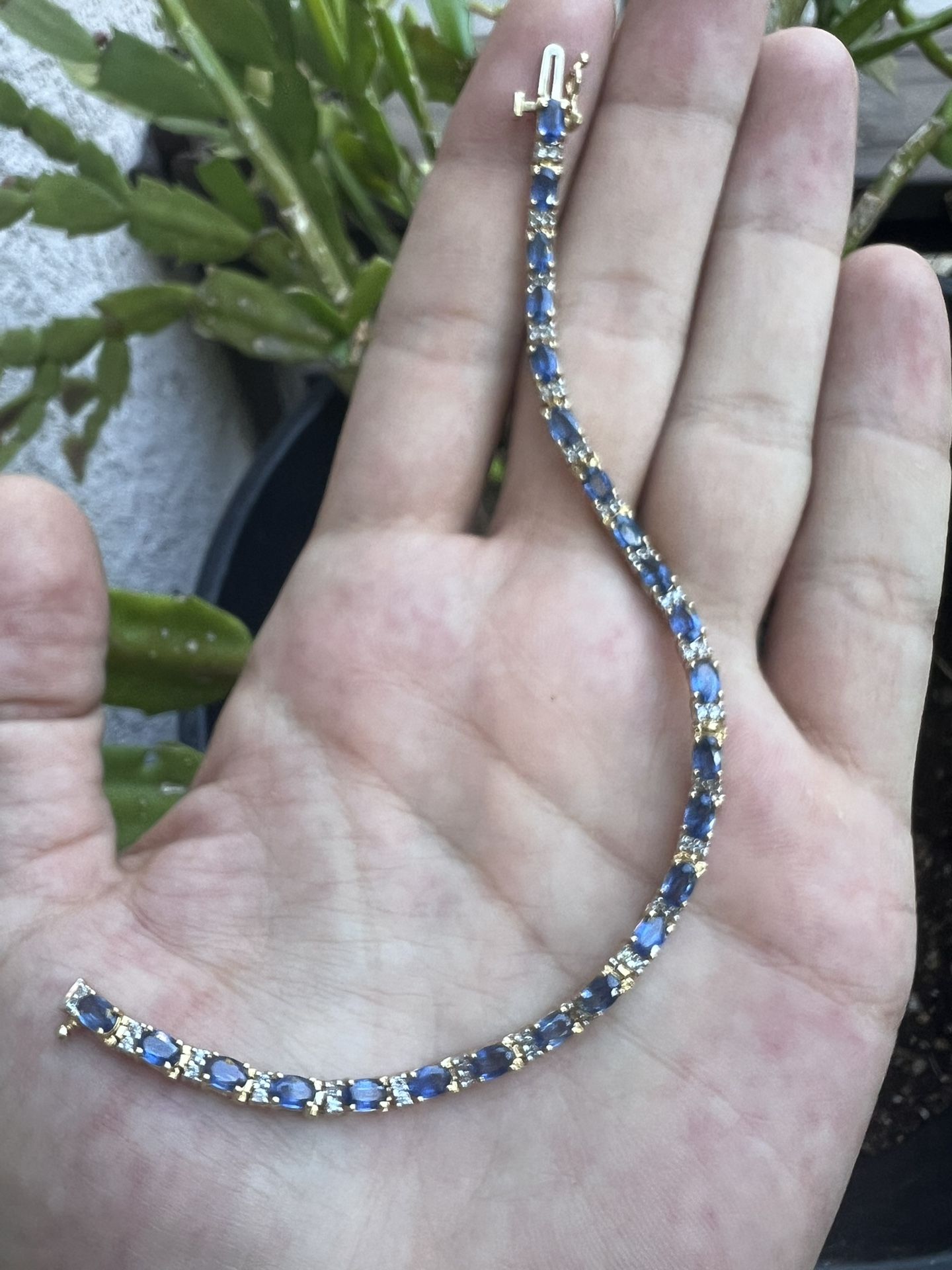 14kt Gold Blue Sapphire And Diamond Tennis Bracelet Royal Jewelry Stamped