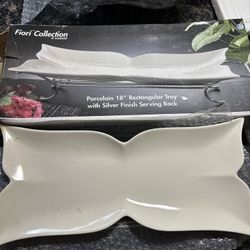 Porcelain 18" Rectangular Tray with Rack