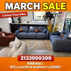Denim Blue Chenille Living Room Sofa And Loveseat Set