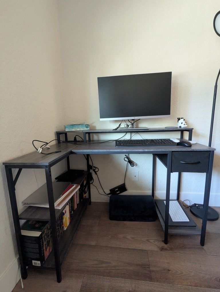 L Shaped Study table With Shelves