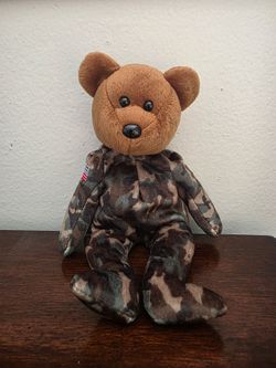 Camouflage Teddy Bear Plush with American Flag Patch