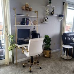 White & Gold Desk Ladder Computer Desk Shelf Modern