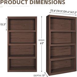 K581 $100  3-in-1 Convertible Bookcase with Adjustable Width, Corner & Straight Shelf Design, 4-Tier Modern Storage Organizer, Space-Saving (Black, 23