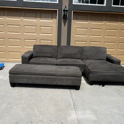 FREE DELIVERY-Grey Sectional Sofa With Storage Ottoman!