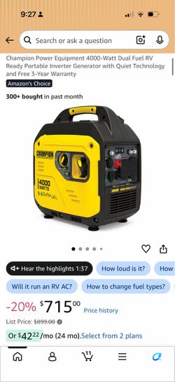 Champion Power Equipment 4000-Watt Dual Fuel RV Ready Portable Inverter Generator with Quiet Technology