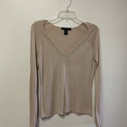 Women’s AUGUST SILK knits Viscose/Silk/Wool Beige, Long Sleeve, V-Neck Pullover Top… Size Medium