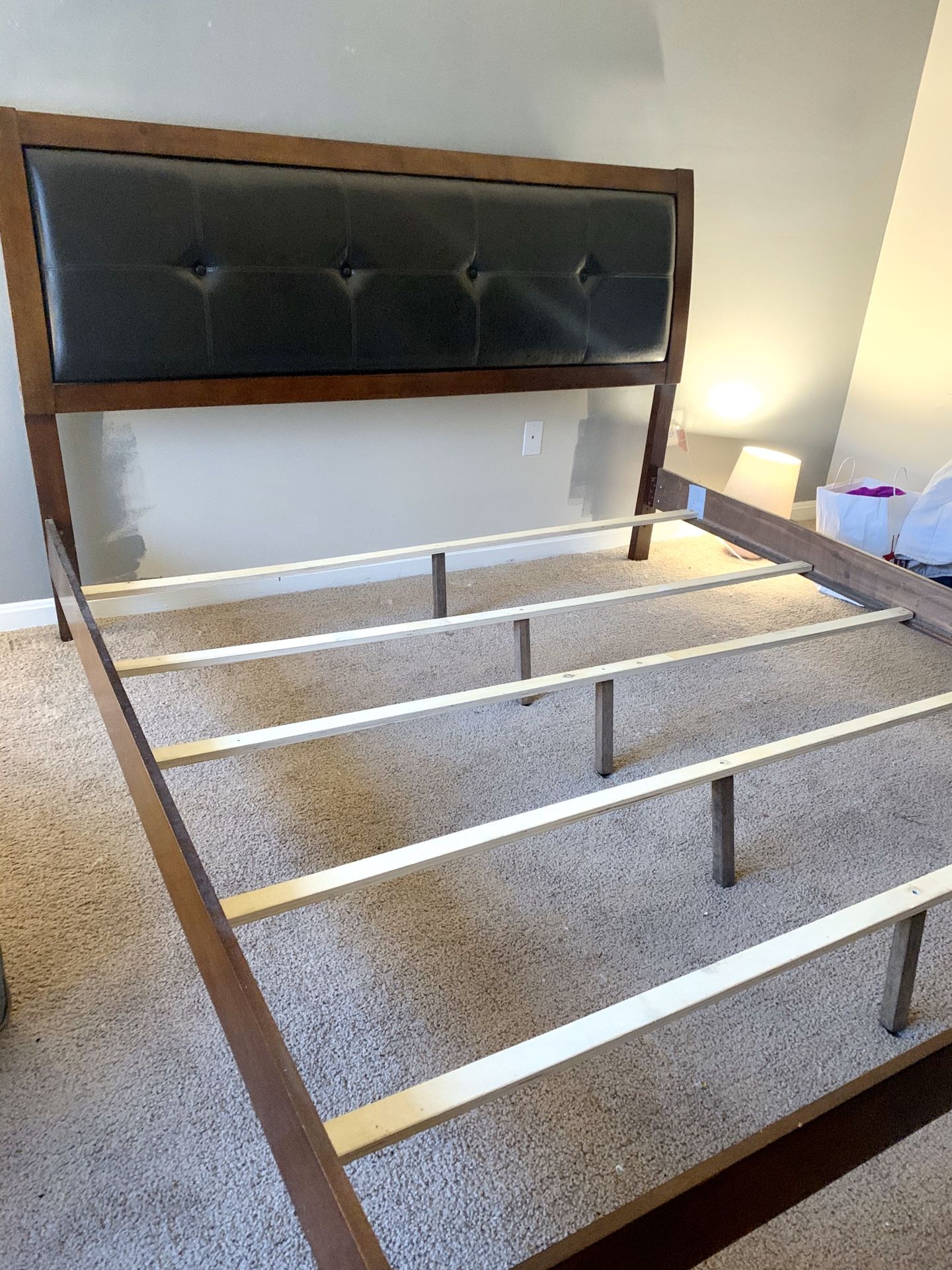 Wood Bed with Leather Headboard - KING (Include FULL SPLIT BOX SPRING +$149)