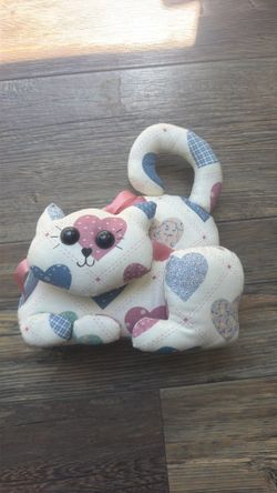 Vintage Plush Kitty Cat  Couch Pattern Stuffed Decor