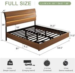 New Full Bed with LED Lighting and Charging Station.