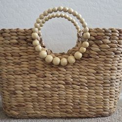 A New Day,Circle Handle Straw Tote Handbag