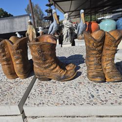 CONCRETE CEMENT BOOT PLANTERS $45 EACH (9" INCH HEIGHT)