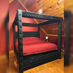 King Queen size Black Canopy bed frame 