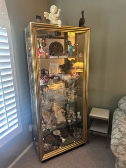 Gold Framed Glass Curio Display Cabinet