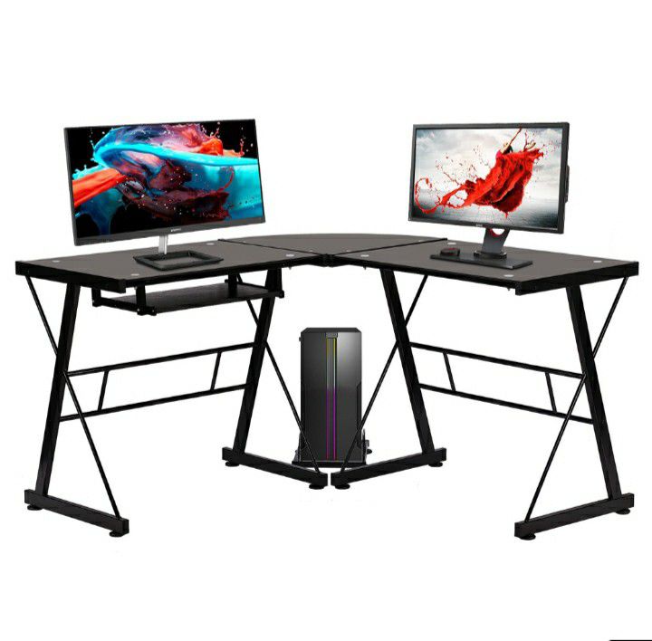 Computer Corner Desk With Keyboard Tray for Gaming or Office