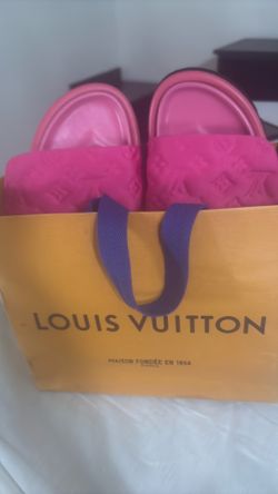 Hot pink LV slides