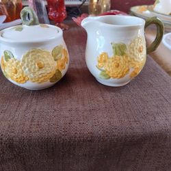 VTG Metlox Poppytrail Vernon Sculptured Zennia Cream and Sugar with Lid