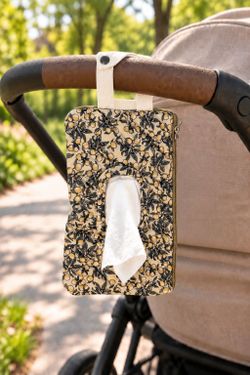 Quilted Lemon Print Travel Baby Wipes Dispenser Pouch with Strap New