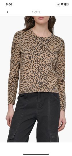 DKNY Jeans Leopard-Print Cardigan - Tan & Black Size S
