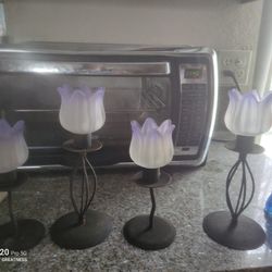 Purple/Frosty  Glass Candle Holders With Metal Stands 
