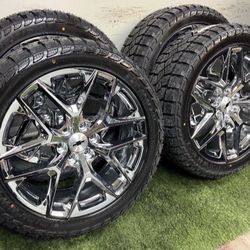 NEW 22 inch chrome new style snowflakes wrapped in lionhart all terrain 285/45r22 tires