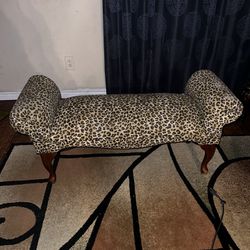 Unique Leopard Print Rolled Arm Queen Anne Style Accent Chaise Lounge Bench 