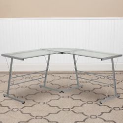 Flash Furniture Glass L-Shape Computer Desk with Black Metal Frame