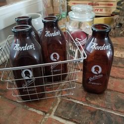 VINTAGE Gail Borden Amber Glass Milk Bottles