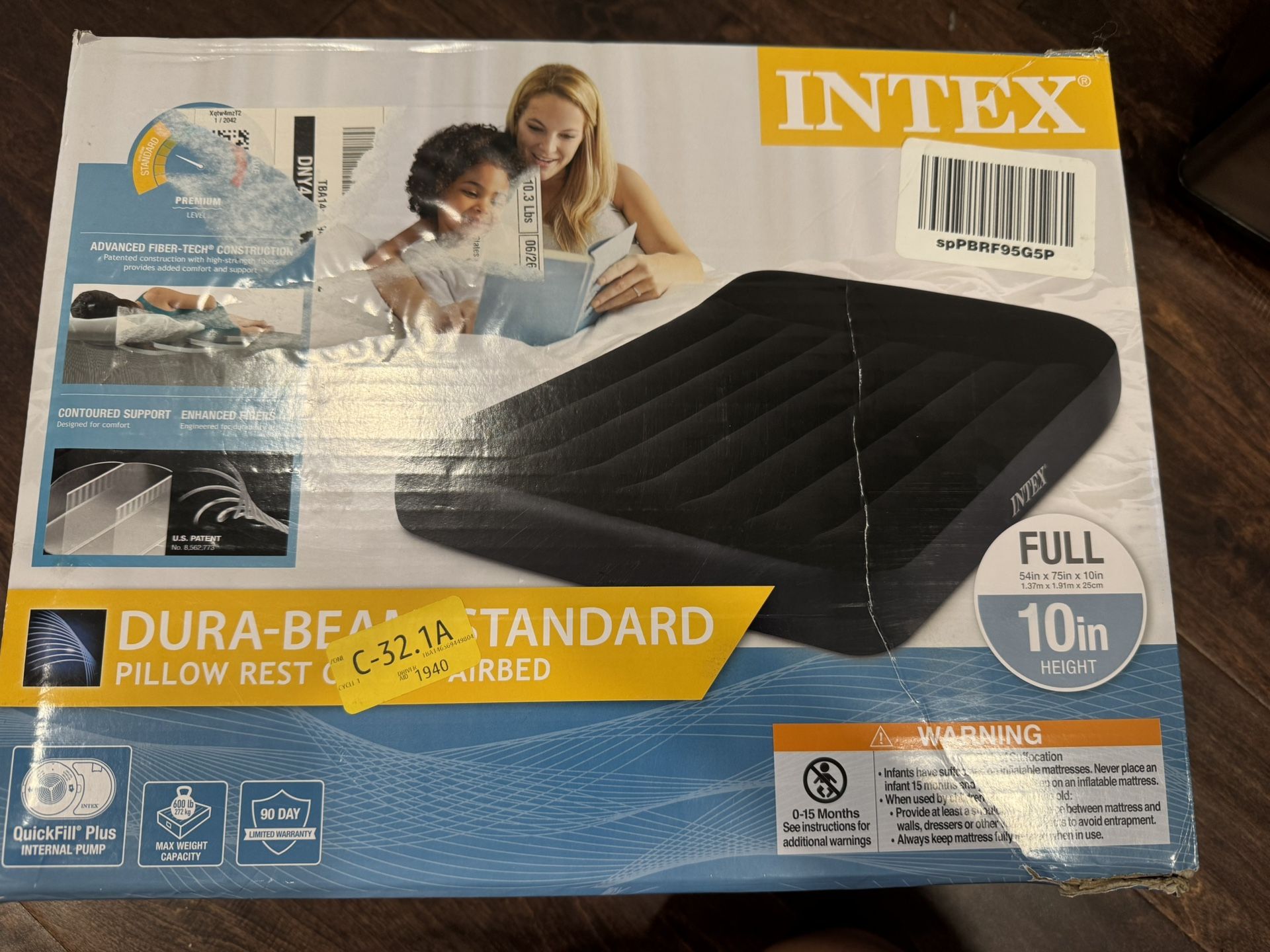 Brand New Intex Dura-Beam Standard Full Air Mattress (10” Height, Pillow Rest, Built-in Pump)
