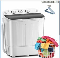 Erivess Portable Twin Tub 19lbs Washing Machine with Drying Rack and 10 Hangers, 12lbs Washer Mini Compact Laundry Machine with 7lbs Spinner, 1500rpm 
