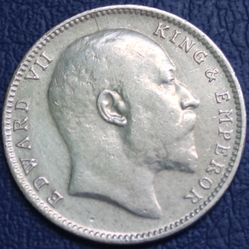1907 Great Britain India King Edward VII One Rupee Silver Coin