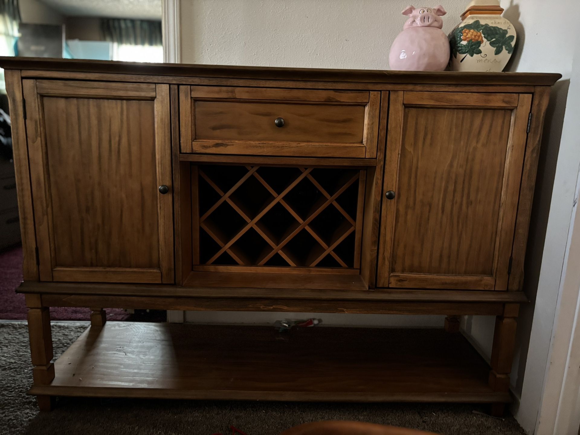 Wooden Sideboard Buffet With Wine Rack 