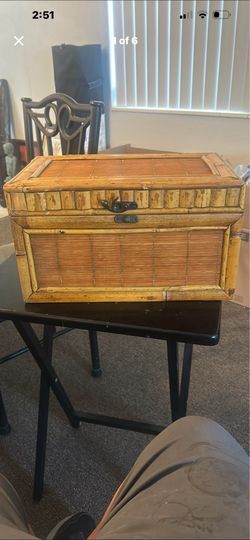 Vintage McGuire Style Rattan Bamboo Storage Trunk, Woven Wicker Chest