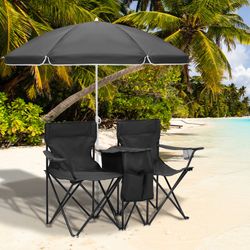 Double Chair With Umbrella - Steel Tube - Oxford Fabric