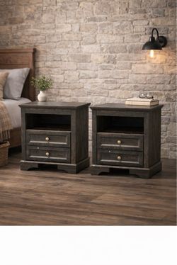 Nightstands set of 2 farmhouse side tables with drawers & open shelf for storage