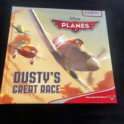 DISNEY PLANES “ DUSTY’S GREAT RACE” 10 x 10 INCH HARDCOVER BOOK, NEW ..WITH 4 citi out planes in back of book