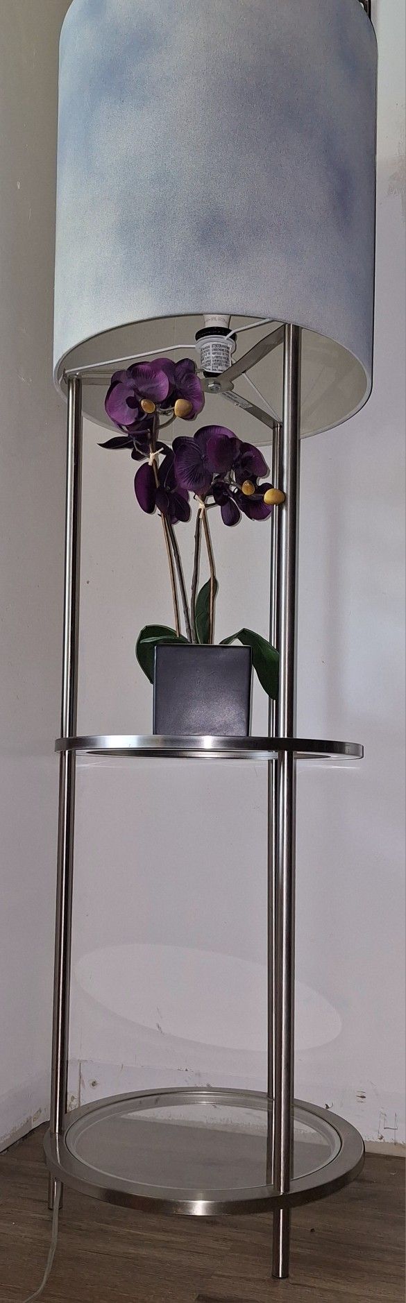 Chrome Floor Lamp With 2 Glass Shelves