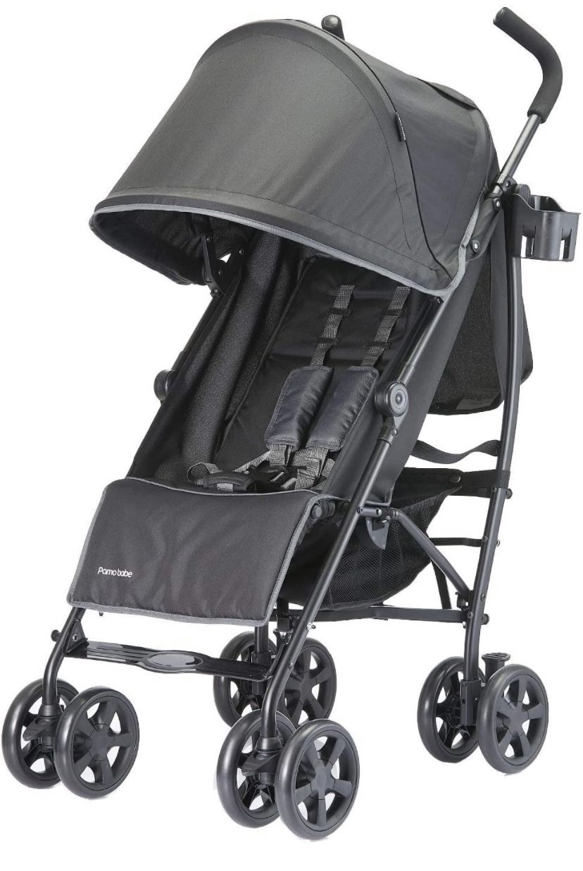 Pamo Babe Toddler Umbrella Stroller, Lightweight Stroller with Cup Holder and Storage Basket, Foldable Baby Travel Stroller, Compact Stroller (Black)