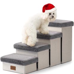 Dog Stair for Small Dogs with Storage, Foldable Pet Step with Soft Cover, Older Cat Ramp for Chair Couch Sofa, Lightweight, Durable, Comfort, 33x13x17