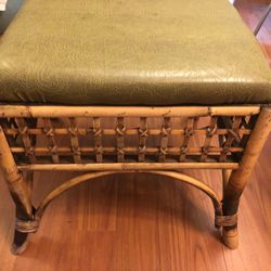 Bamboo Stool with  Cushion, Wicker Furniture 19.5” H