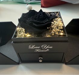 Brand New Light Up Black Preserved Rose Gift Box.