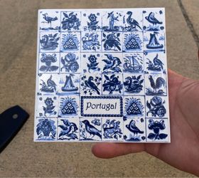 Vintage Portuguese Ceramic & Cork Decorative Tile / Coaster