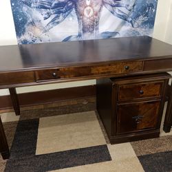 Study Desk - wood finish w/ pullout keyboard drawer.  *Separate rolling cabinet included*